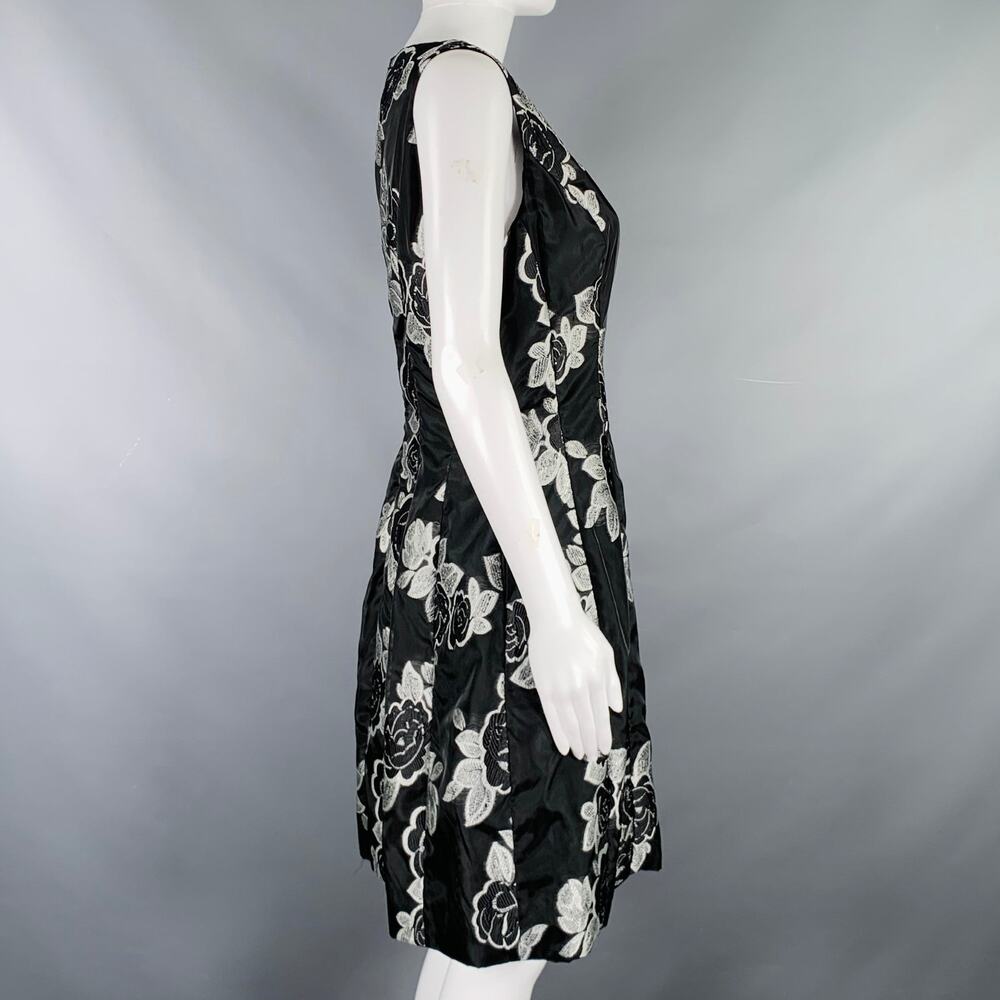 PRABAL GURUNG Size 10 Black Silver Polyester Floral A-Line Cocktail Dress - Picture 2 of 5